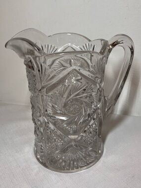CAMBRIDGE EAPG  PITCHER BUZZ SAW, PINWHEEL, CROSS HATCH CANE 7”